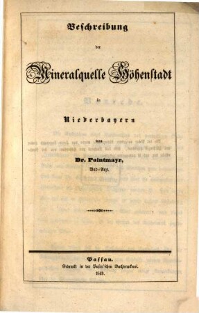 Beschreibung der Mineralquelle Höhenstadt in Niederbayern