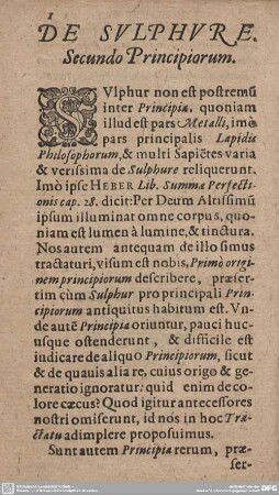 DE SULPHURE. Secundo Principiorum.