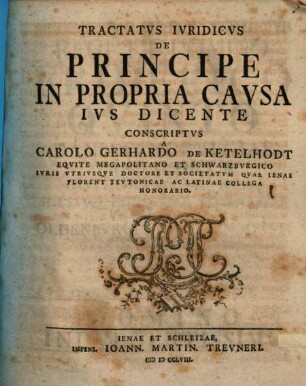 Tractatvs Ivridicvs De Principe In Propria Cavsa Ivs Dicente