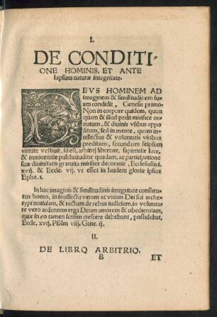 I. De Conditione Hominis, Et Ante lapsum naturae integritate.