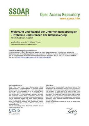 Weltmarkt und Wandel der Unternehmensstrategien - Probleme und Grenzen der Globalisierung