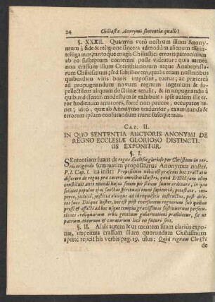 Cap. II. In quo Sententia Auctoris Anonymii De Regno Ecclesiae Glorioso Distinctus Exponitur.