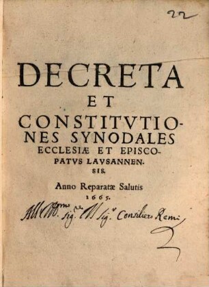 Decreta et constitutiones synodales ecclesiae et episcopatus Lausannensis
