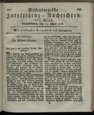 XIX. Stück. Sonnabends den 12. May 1798.