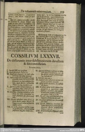 Consilium LXXXVII. De differentia inter substitutionem directam & fideicommissariam
