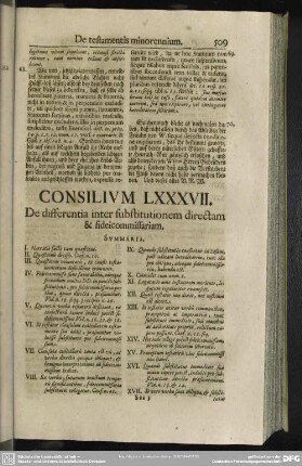 Consilium LXXXVII. De differentia inter substitutionem directam & fideicommissariam