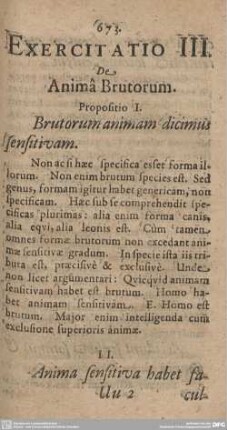 Exercitatio III. De Anima Brutorum.