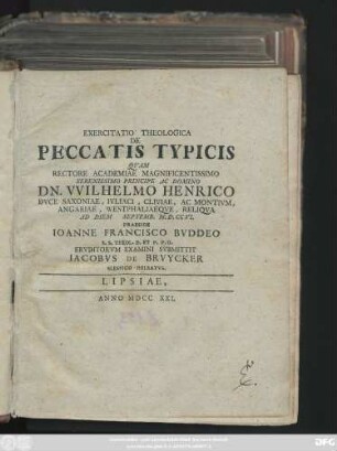 Exercitatio Theologica De Peccatis Typicis