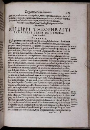 Philippi Theophrasti Paracelsi Liber De Generatione hominis.