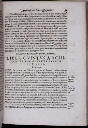 Liber Quintus Archidoxis Ex Theophrastia Paracelsi Magni. De Arcanis