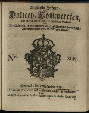 Nro. XLIV, Montags, den 2. November 1733