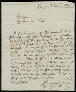 Brief von Kaspar von Sternberg an Wilhelm Boettner