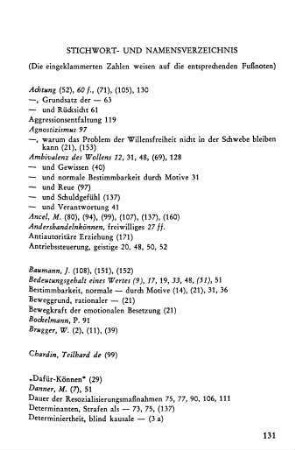 131-139, Stichwortverzeichnis