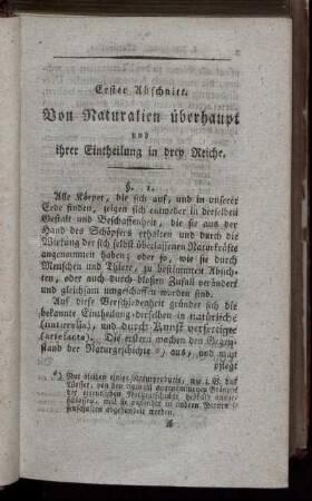 Erster Abschnitt. Von Naturalien überhaupt und ihrer Eintheilung in drey Reiche
