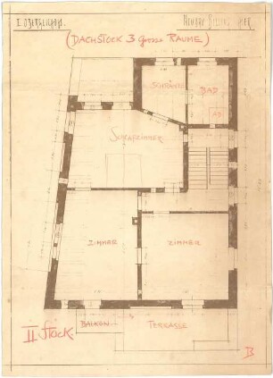 Billing, Hermann; Karlsruhe, Eisenlohrstr. 25; Haus Billing (Utz) - Grundriss 2. OG