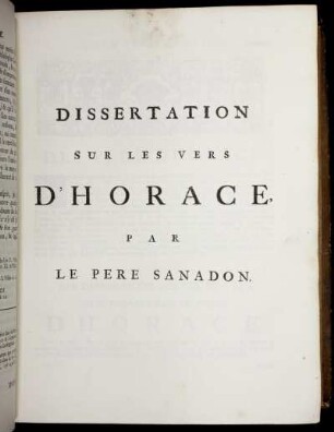 Dissertation Sur Les Vers D'Horace, ...