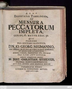 Disputatio Theologica, De Mensura Peccatorum Impleta, Gen. XV, 16. Matth. XXIII, 32.