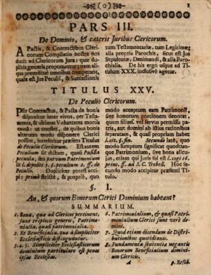 Clerus saecularis et regularis, seu Decretalium Gregorii IX. Pont. Max. liber III. brevi methodo ... expositus : [Tom. I.] Pars III. [Tit. 25 - 30]