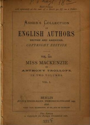 Miss Mackenzie : in two volumes. 1