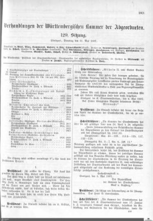 129. Sitzung, Stuttgart, 11.5.1897