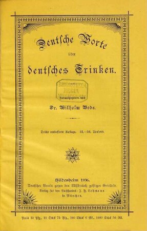 Deutsche Worte über deutsches Trinken : Herausgegeben von Wilhelm Bode