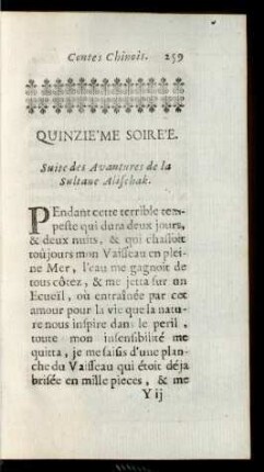 Quinziéme Soirée. Suite des Avantures de la Sultane Alischak.