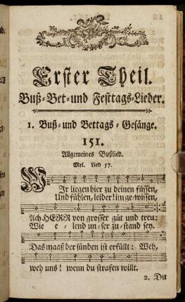 Erster Theil. Buß- Bet- und Festtags-Lieder.