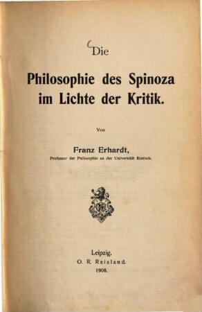 Die Philosophie des Spinoza im Lichte der Kritik