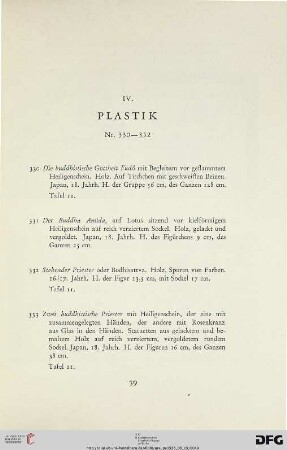 IV. Plastik (Nr. 330-352) und Tafeln 9-10