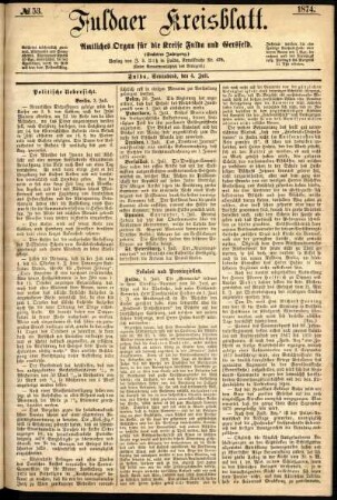 Erste Ausgabe vom Samstag, den 04. Juli 1874.