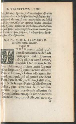 Qod Nihil Secundum accidens in Deo dicatur. Caput X.