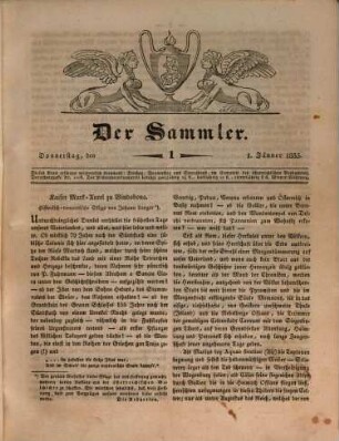 Der Sammler : ein Unterhaltungsblatt. 27, 27. 1835, [1]