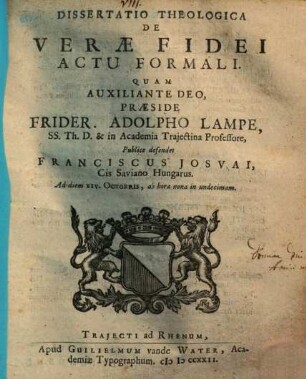 Diss. theol. de verae fidei actu formali