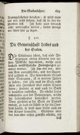 Die Gemeinschaft Leibes und der Seele. - Natur der menschlichen Seele.