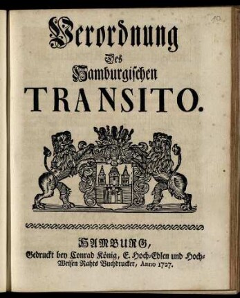 Verordnung Des Hamburgischen Transito