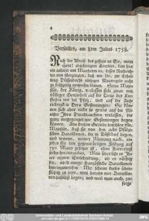Versailles, am 8ten Julius 1758.
