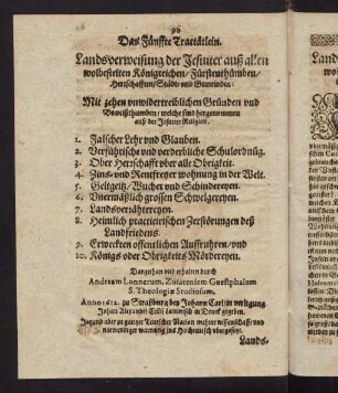 90-190, Das Fünffte Tractätlein. Landsverweisung der Jesuiter auß allen wolbestelten Königreichen, Fürstenthumben, Herrschafften, Städt- und Gemeinden