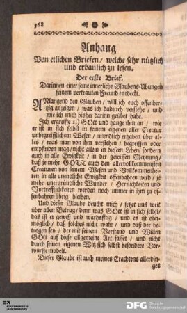 Anhang. Von etlichen Briefen, welche sehr nützlich und erbaulich zu lesen.