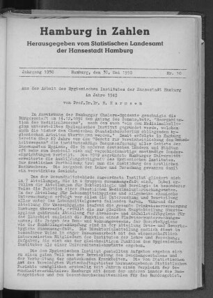 Aus der Arbeit des Hygienischen Institutes der Hansestadt Hamburg im Jahre 1949 von Prof. Dr. Dr. Harmsen