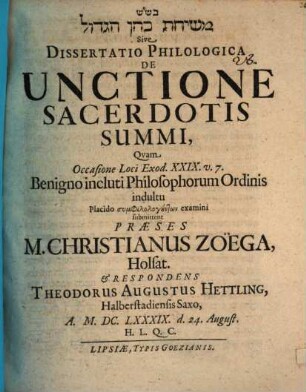 Diss. philol. de unctione sacerdotis summi