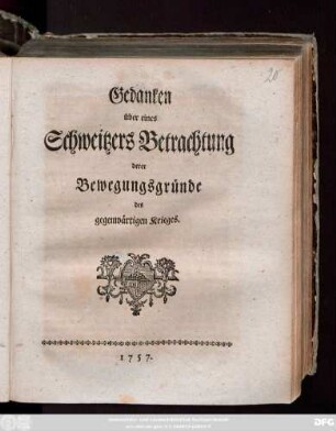 Gedanken über eines Schweitzers Betrachtung derer Bewegungsgründe des gegenwärtigen Krieges