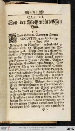 Cap. III: Von der Wolffenbuettelschen Linie