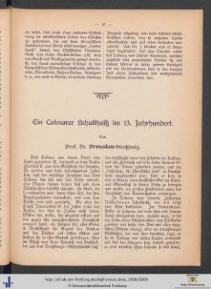 Ein Colmarer Schultheiß im 13. Jahrhundert.