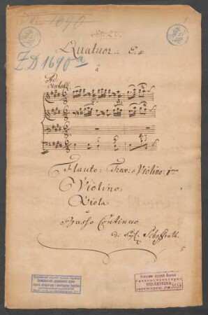 Quartette; fl, vl, vla, bc; E-Dur; CSWV D:7