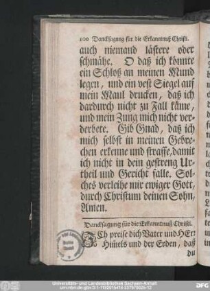 Dancksagung für die Erkanntnuß Christi.