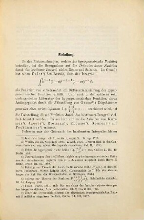 Neue Behandlung der hypergeometrischen Funktion auf Grund ihrer Definition durch das bestimmte Integral