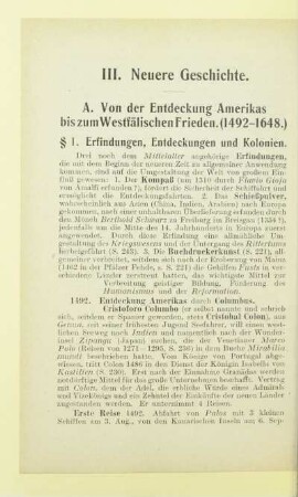 A. Von der Entdeckung Amerikas bis zum Westfälischen Frieden. (1492 - 1648.)