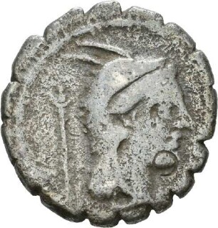 Denar serratus des L. Papius mit Darstellung eines Greifs