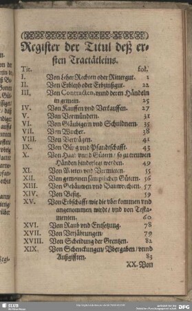 Register der Titul deß ersten Tractätleins
