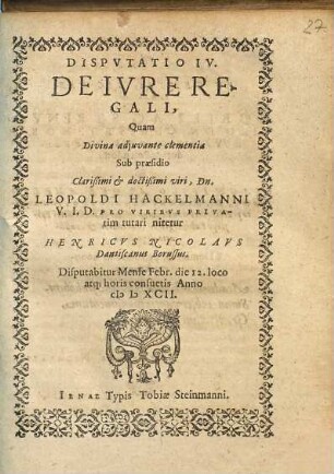 DISPVTATIO IV. DE IVRE REGALI